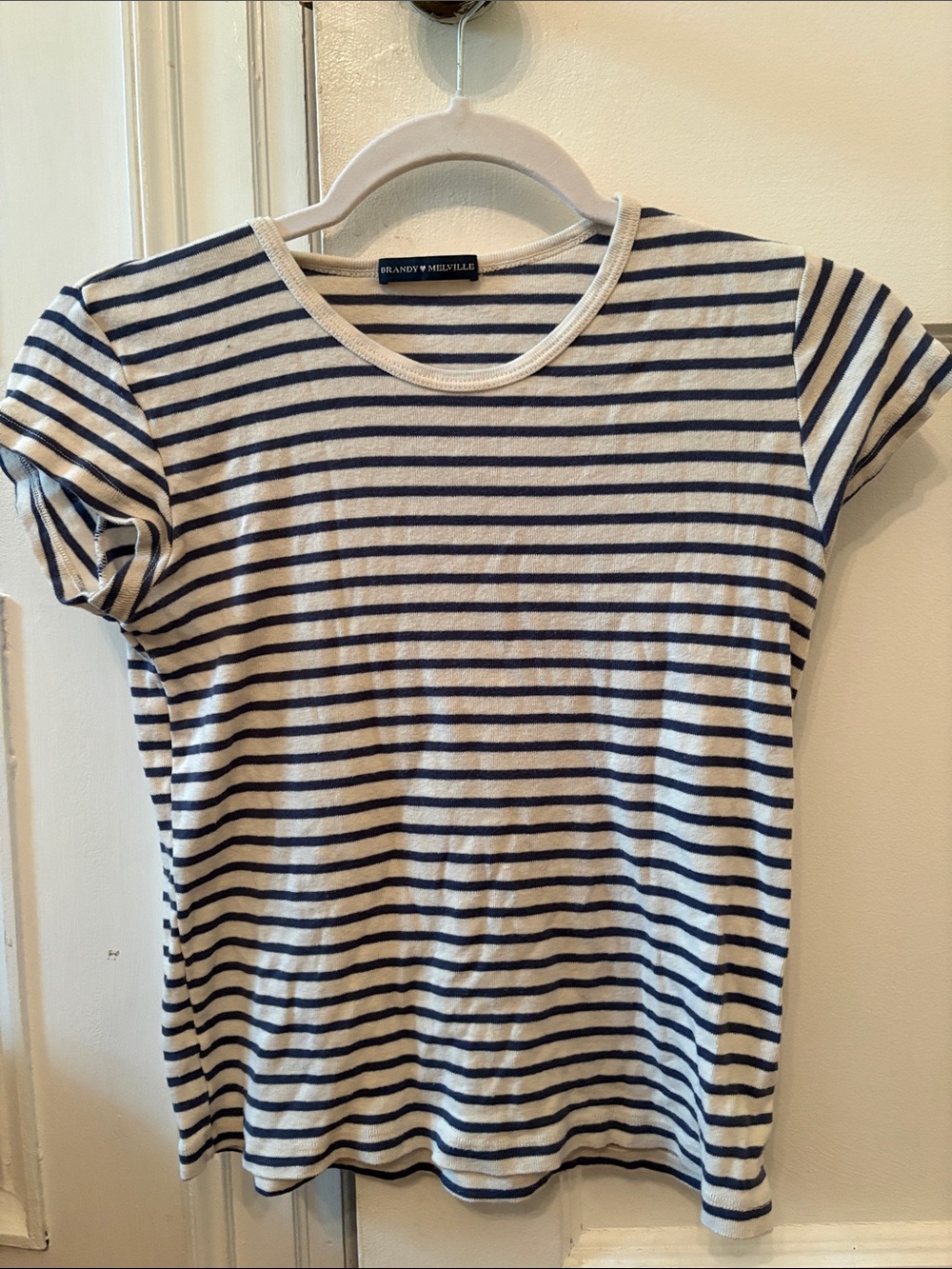 Brandy Melville Navy & White Striped Short Sleeve Tee